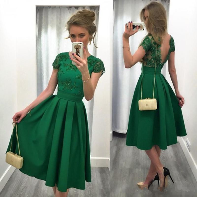 Evening Party Dresses, A-line Cap Sleeve Lace Party Dress In Green Prom Evening Dress