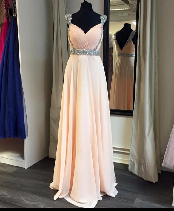 A-line Cap Sleeve Long Chiffon Prom Dress Sweetheart Beading Evening Dresses