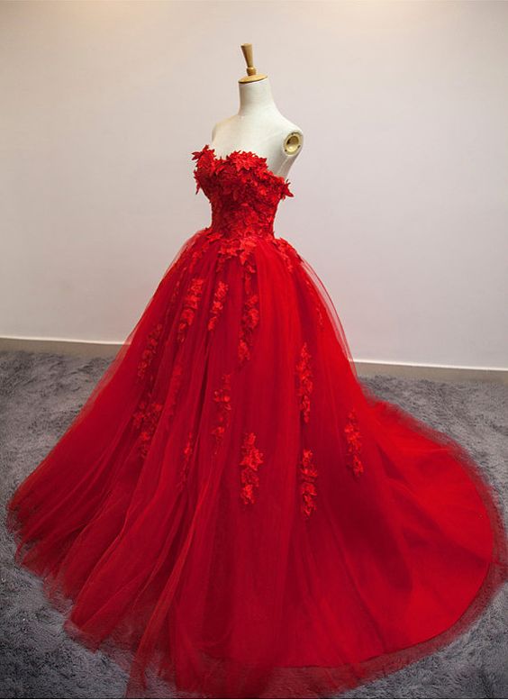 Red Prom Dresses,ball Gown Prom Dress,red Prom Gown,tulle Prom Gowns,elegant Evening Dress,modest Evening Gowns,simple Party Gowns,tulle Prom