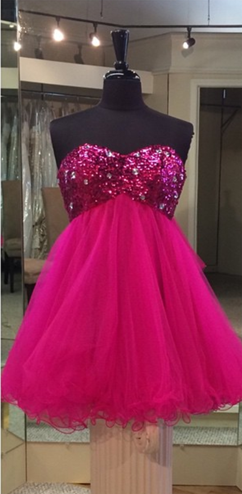 Homecoming Dresses, Pink Sequins Beaded Sweetheart Prom Dresses Short Homecoming Dress 2017