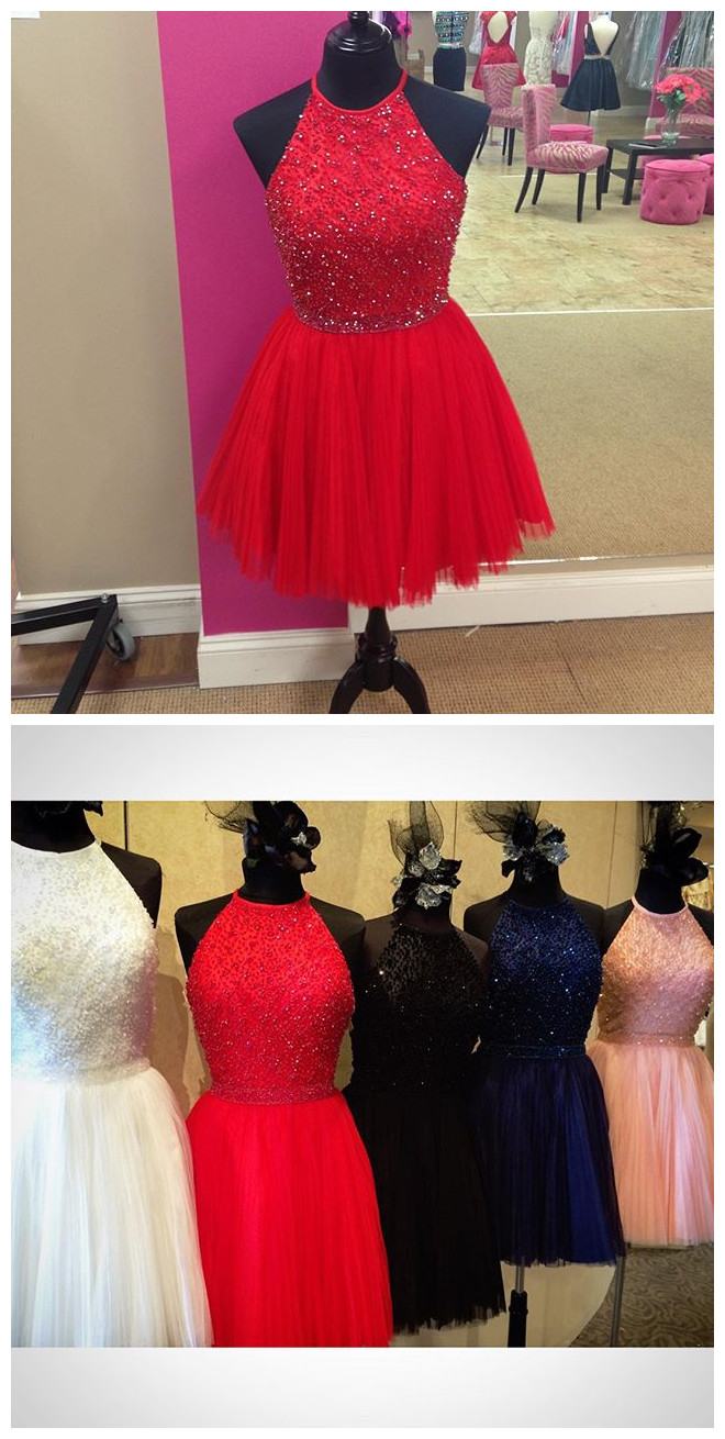 Dresses,elegant Lace Beaded Halter Pleated Tulle Prom Gowns