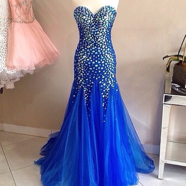 fitted lace wedding dress Royal Blue Mermaid Sequins Prom Dresses With Slit MP713 main image 0