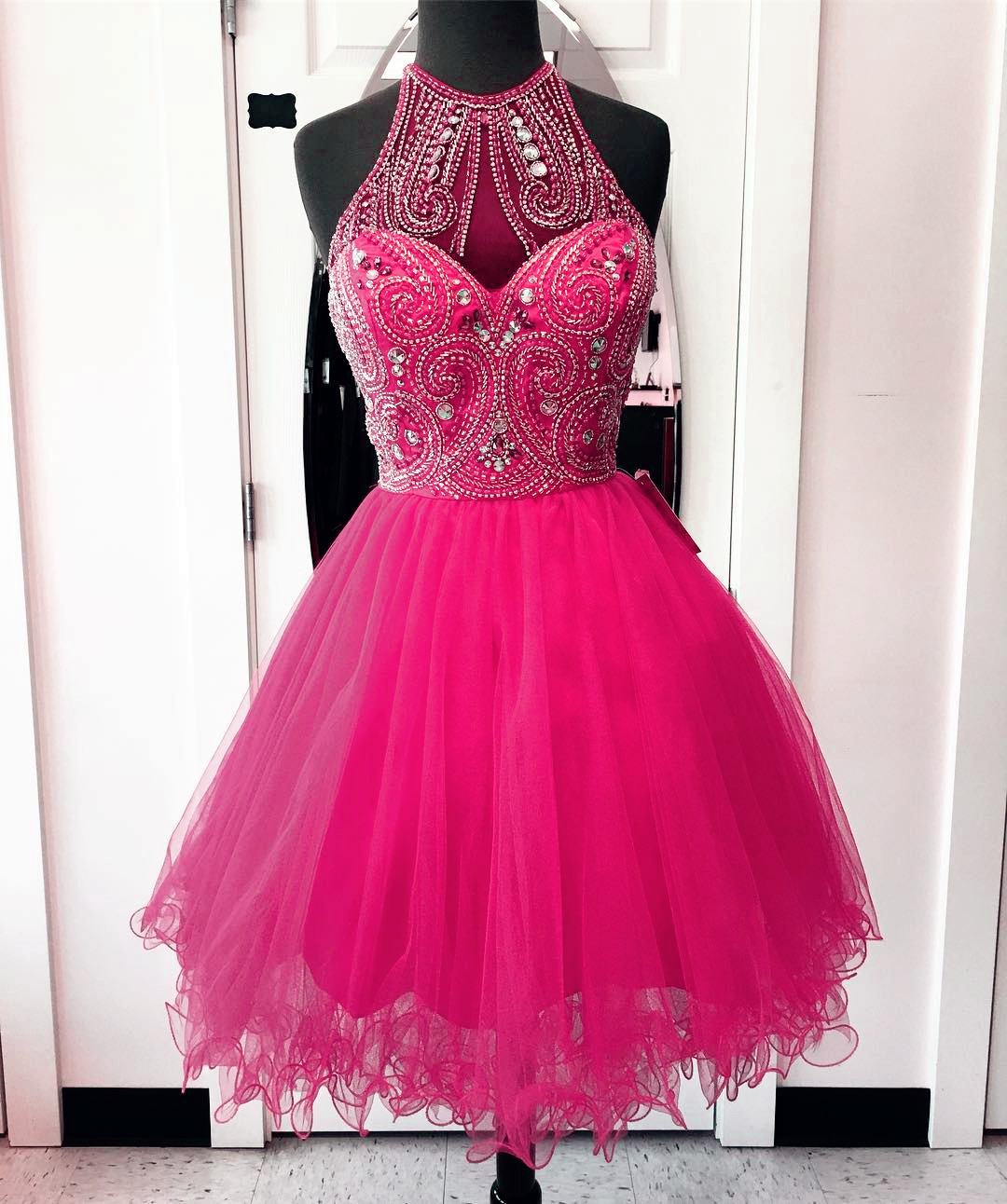 Homecoming Dresses,high Neck Homecoming Dresses, Pink Prom Dresses,chic Party Dress,women's Cocktail Dress