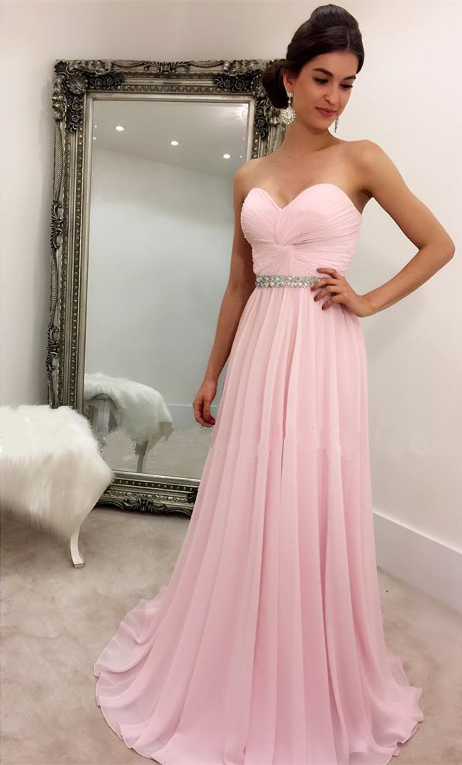 Prom Dress,modest Prom Dress,light Pink Pleated Sweetheart Long Chiffon Prom Evening Dresses 2017 Elegant Prom Dress