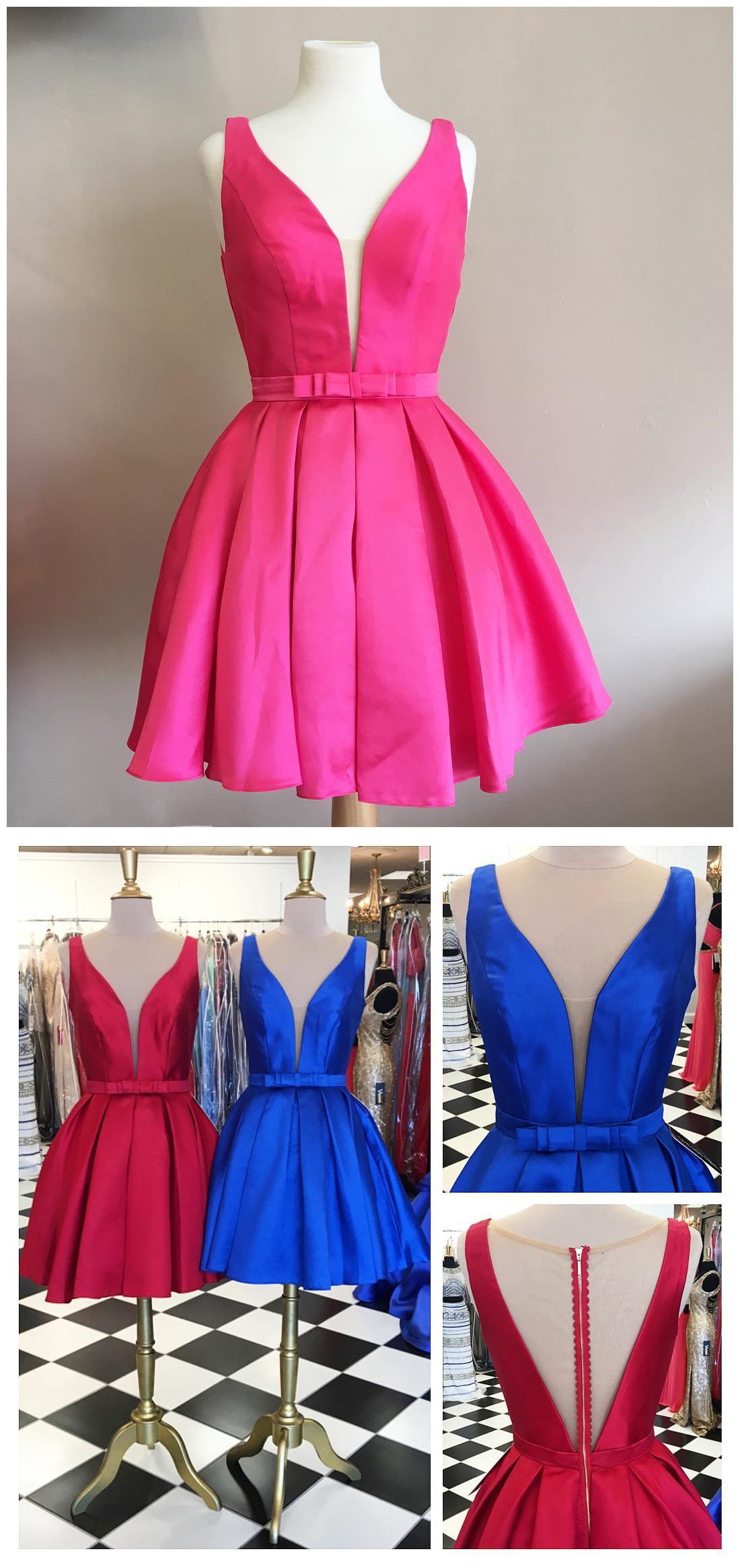 Homecoming Dress,sexy V Neck See Through Back Satin Short Homecoming Dresses 2017 Cocktail Party Dresses