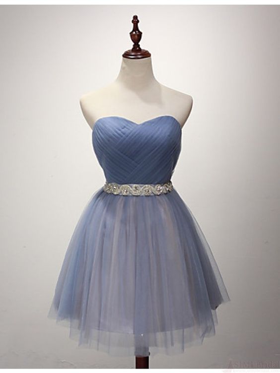Short Tulle Homecoming Dress Featuring Ruched Sweetheart Bodice And Crystal Embellished Belt