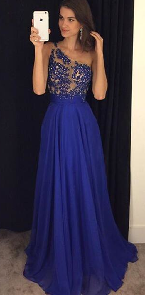 Beaded Prom Dressone Shoulder Prom Dressroyal Blue Prom Dressfashion Prom Dresssexy Party 