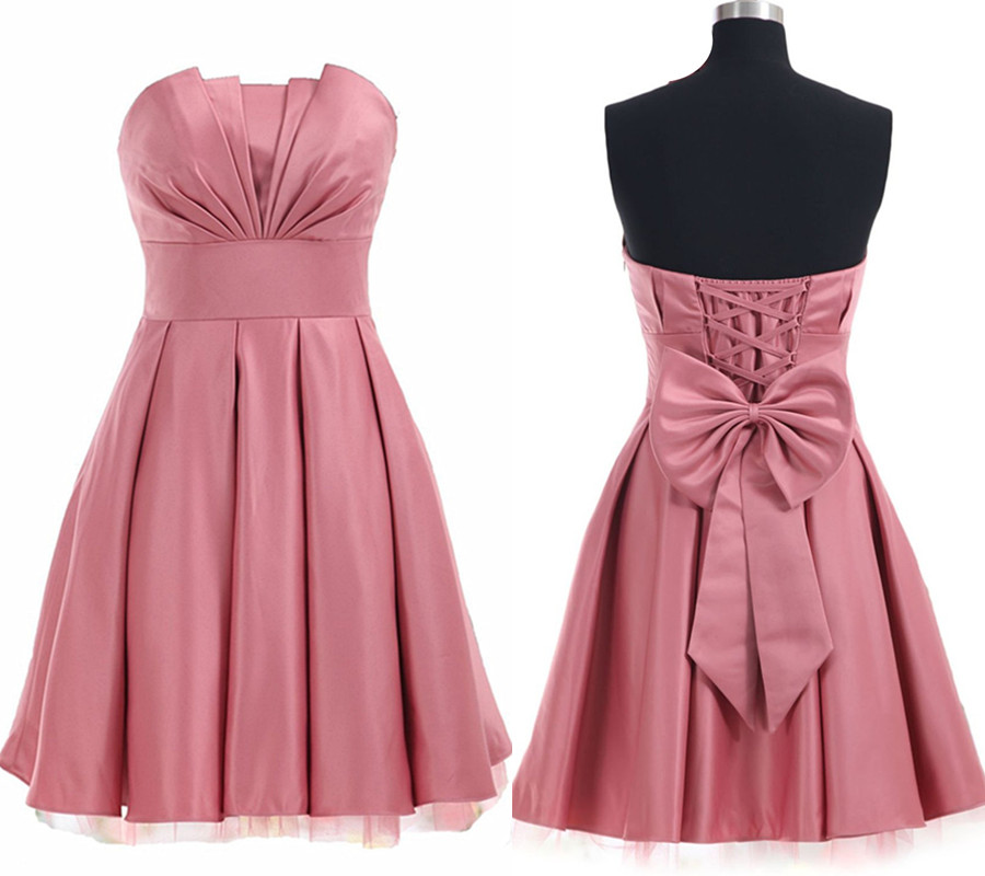 Strapless Satin Homecoming Dress With Pleated Origami Bodice