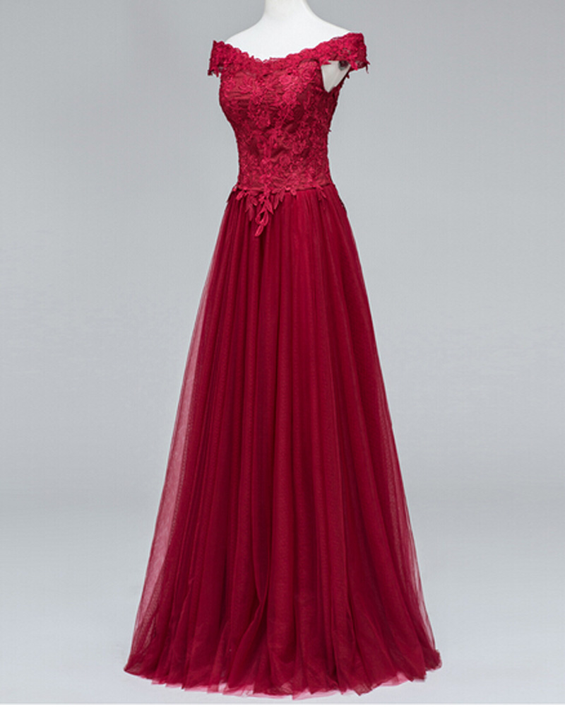 Sexy Burgundy Lace Appliques Tulle Formal Dress Featuring V Neckline ...