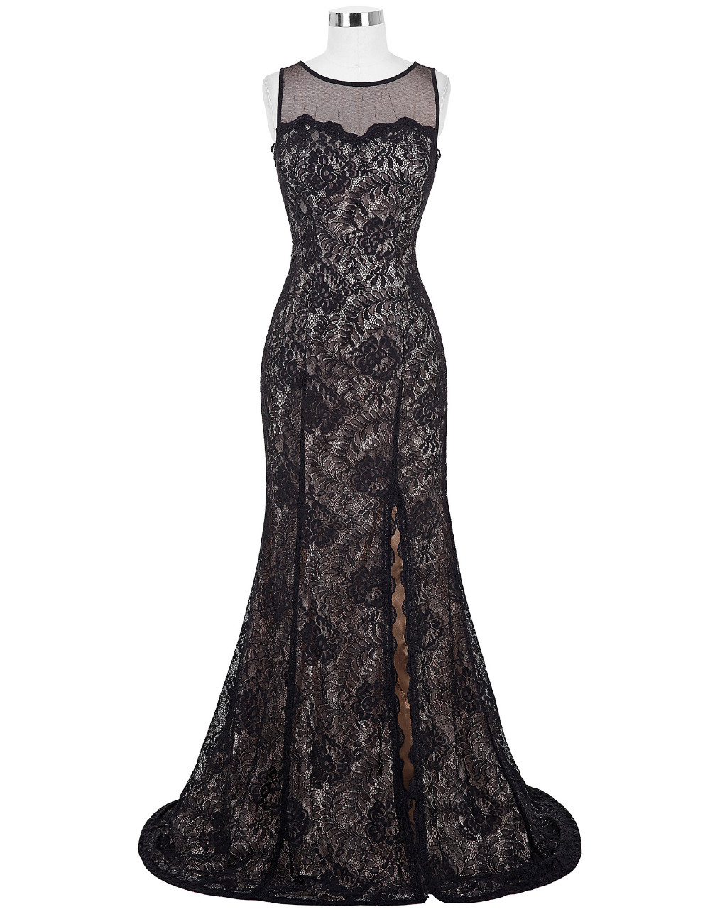 Black Lace Floor Length Trumpet Evening Dress Featuring Sweetheart ...