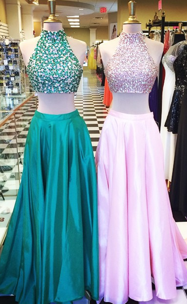 Two-piece Prom Dress With Beaded Bodice, Formal Gown, Long Prom Dresses, Sweep Train Evening Dress, Celebrity Dresses