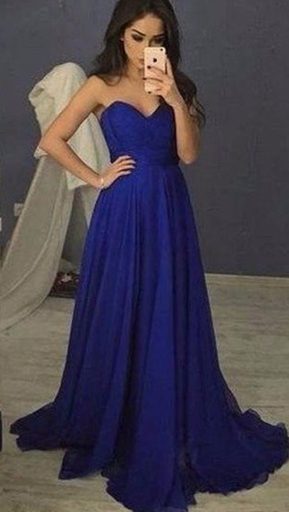 Royal Blue Chiffon Sweetheart Floor Length A-Line Prom Dress Featuring ...