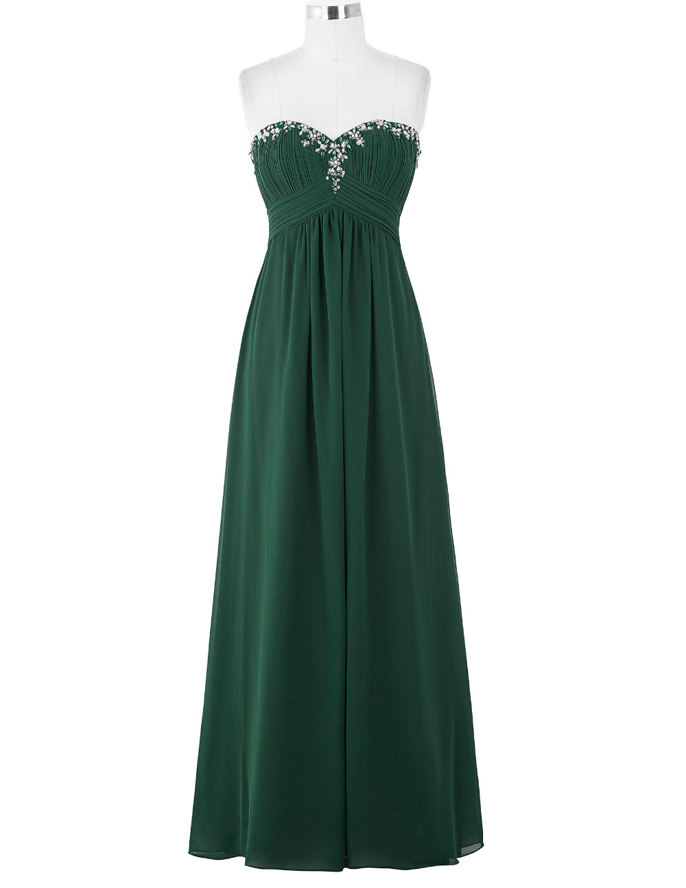 Forest Green Beaded Embellished Ruched Sweetheart Floor Length A-line Formal Dress, Prom Dress