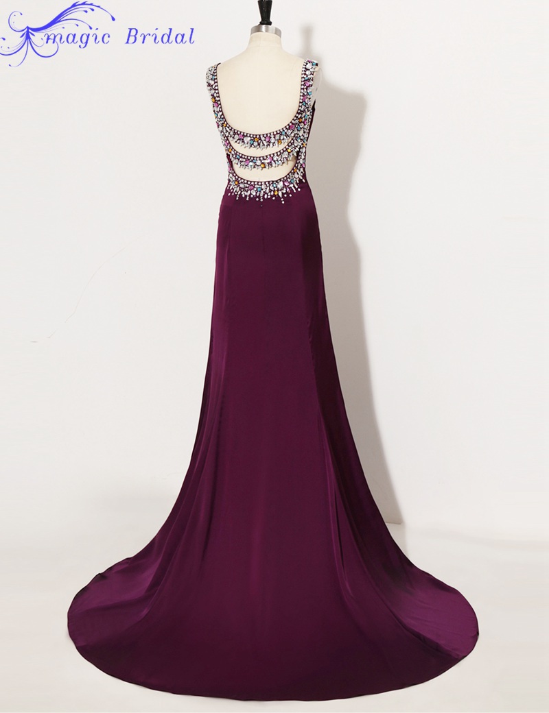 Vestido Longo De Formatura Sexy Backless Crop Top Rhinestone Long Purple Prom Dresses Fast