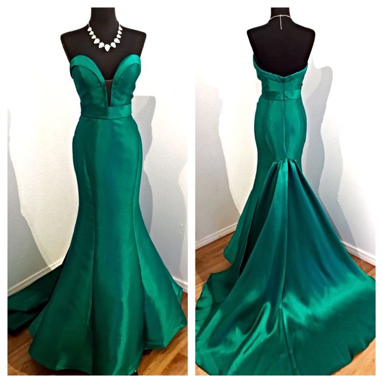 Emerald Green Satin Long Mermaid Evening Dresses 2017,Court Train ...