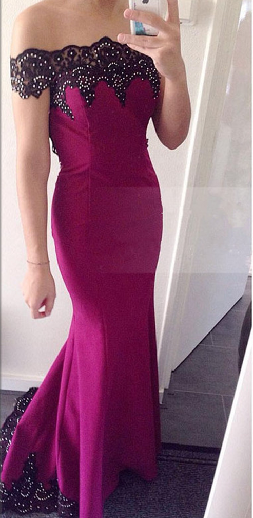 Prom Dress Sexy Boat Neck Evening Dress Beaded Evening Dress