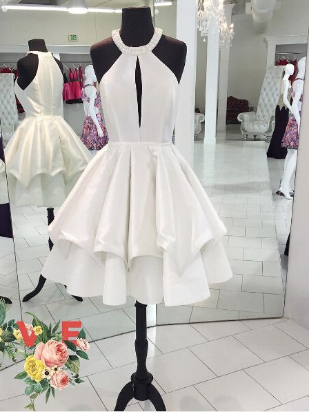 high quality graduation dresses Wedtrend Women Elegant White Graduation Dress Spaghetti Straps Cotton A  Line Grad Ceremony Dress – WEDTREND main image 0