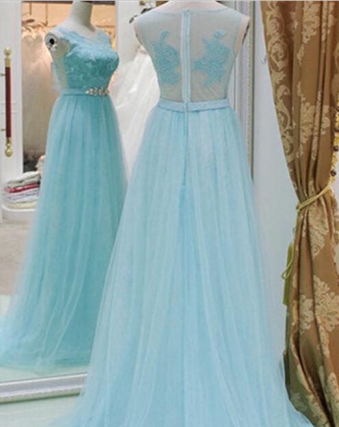 Prom Dress, Baby Blue A Line Evening Dresses, Lace Top See Though Prom Dress,high Quality Graduation Dresses,wedding Guest Prom Gowns, Formal