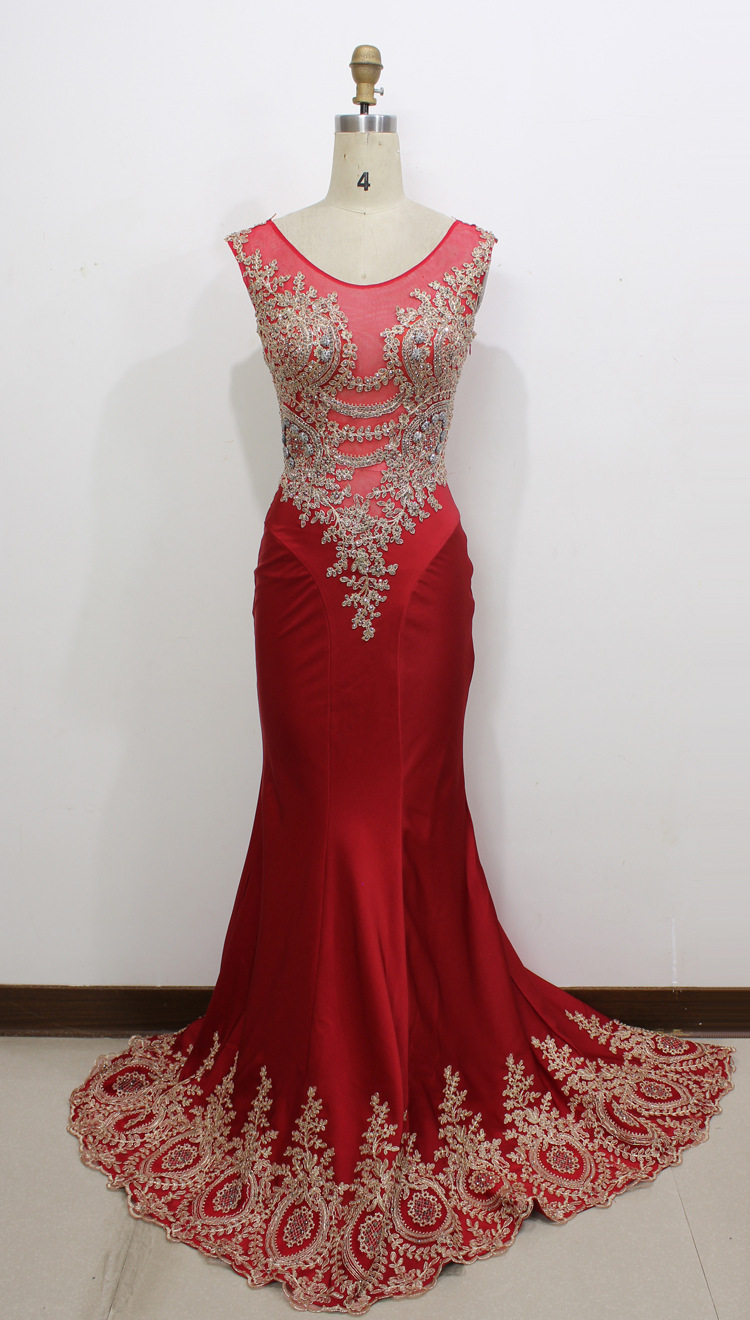 Red Prom Dress,Real Image/Picture Mermaid Prom Dresses Red Sheer Neck Appliques Hollow Back Long Formal Evening Party Gowns,Wedding Guest Prom Gowns, Formal Occasion Dresses,Formal Dress
