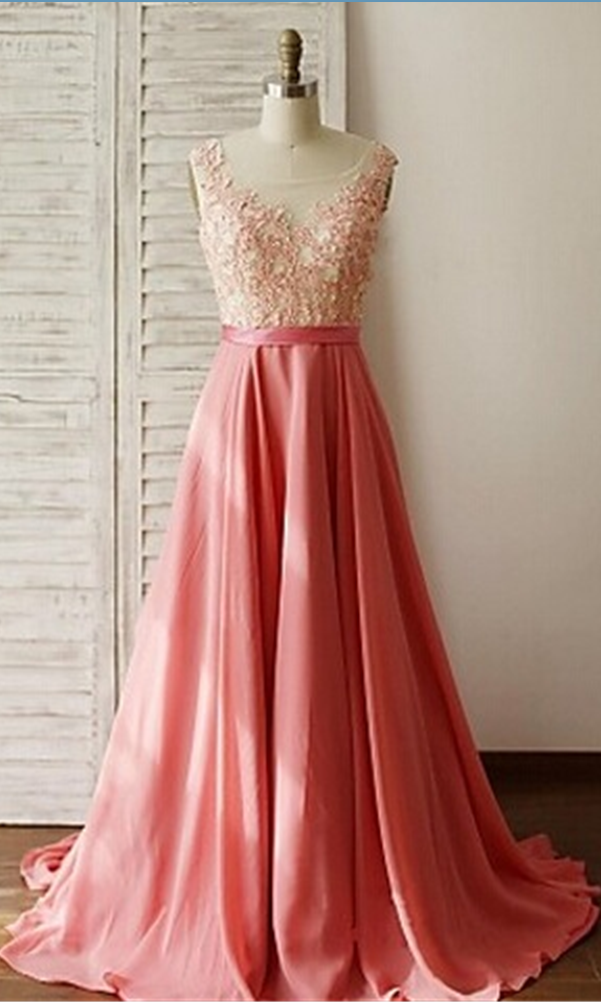 Beautiful Handmade Pink Long Prom Dress With Lace Applique, Prom Gowns, Party Dresses, Evening Gowns, Formal Dresses,wedding Guest Prom Gowns,