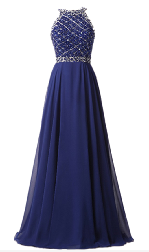 Sexy Long Evening Dress 2017 Royal Blue Chiffon A-line Real Picture Crystal Prom Gowns Hand Made Robe De Soiree Formal