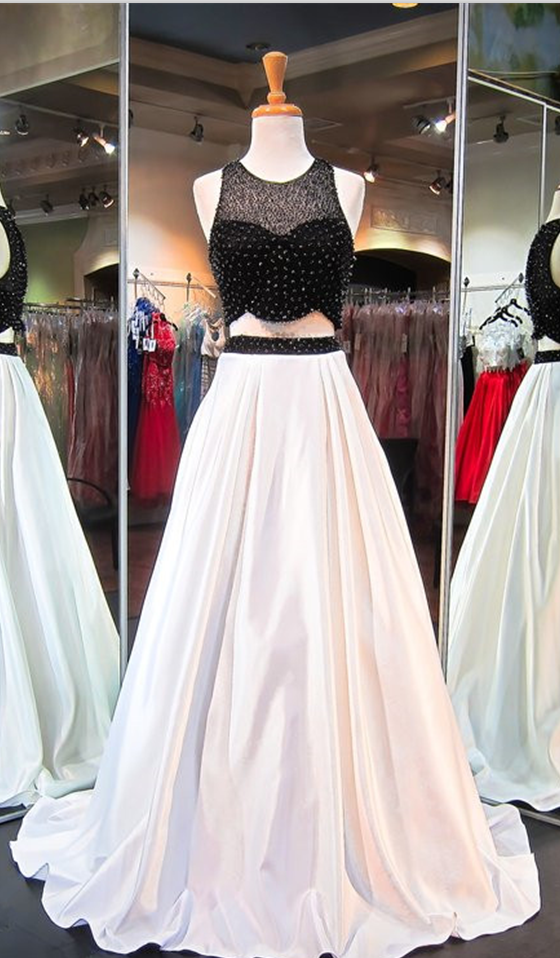 Two Piece Black White Prom Dress,a-line Prom Dresses,high Quality Graduation Dresses,wedding Guest Prom Gowns, Formal Occasion Dresses,formal