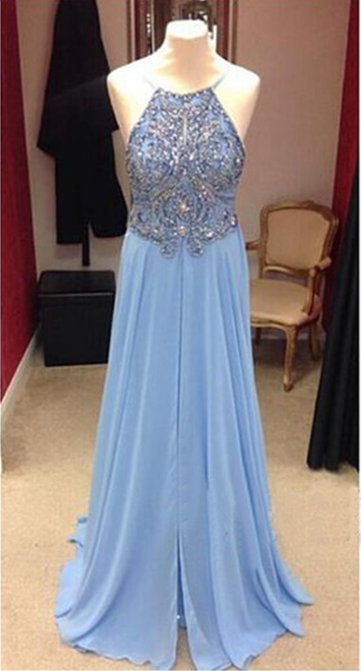 Long Prom Dress, Blue Prom Dress, Prom Dress, Prom Dress With Beading, Prom Dress 2017, Long Evening Dress, Party Prom Dress,