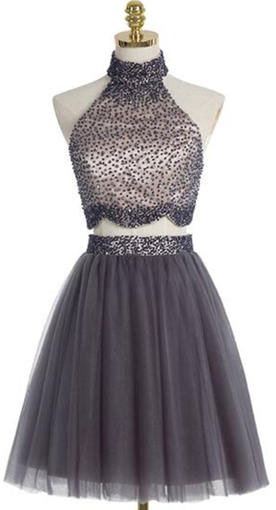 Short Homecoming Dress,two Pieces Graduation Dress,gray Homecoming Dress, High Neck Graduation Dresses,graduation Dress , Homecoming Dress ,prom