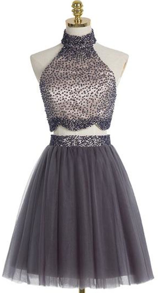 Short Homecoming Dress,Two Pieces Graduation Dress,Gray Homecoming Dress, High Neck Graduation Dresses,Graduation Dress , Homecoming Dress ,Prom