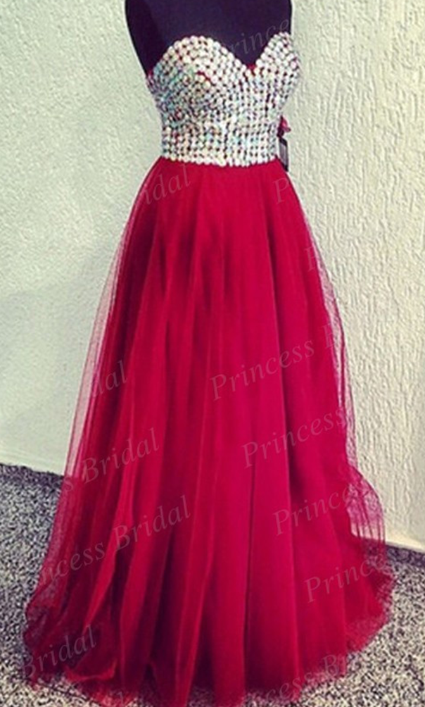 Real Photos Prom Gown A Line Sweetheart Floor Length Long Tulle Party Dress Evening Dress With Diamond