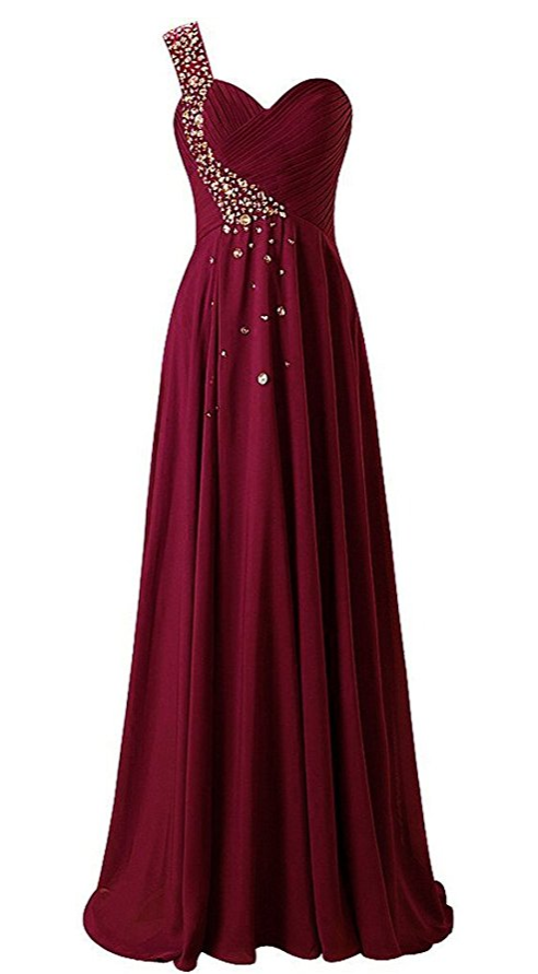 One Shoulder Long Bridesmaid Prom Dresses Chiffon Evening Gowns