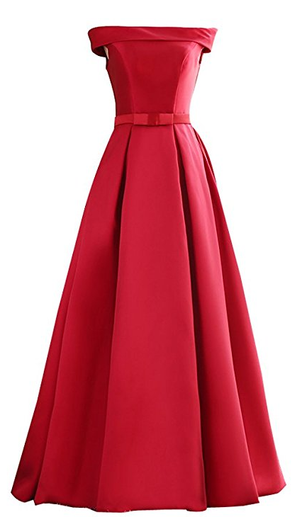 Women's Off Shoulder Lace Up Back Bow-tie Stain Greek Long Prom Dress