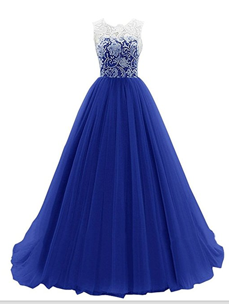 Ball Gown Lace Bodice Sleeveless Tulle Skirt Prom Evening Dresses on Luulla
