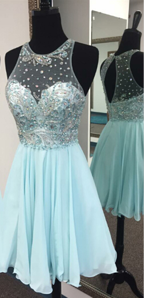 Modest Luxury Mini Short Prom Dress Party Dress Jewel Sleeveless Short  Chiffon Homecoming Dress With on Luulla