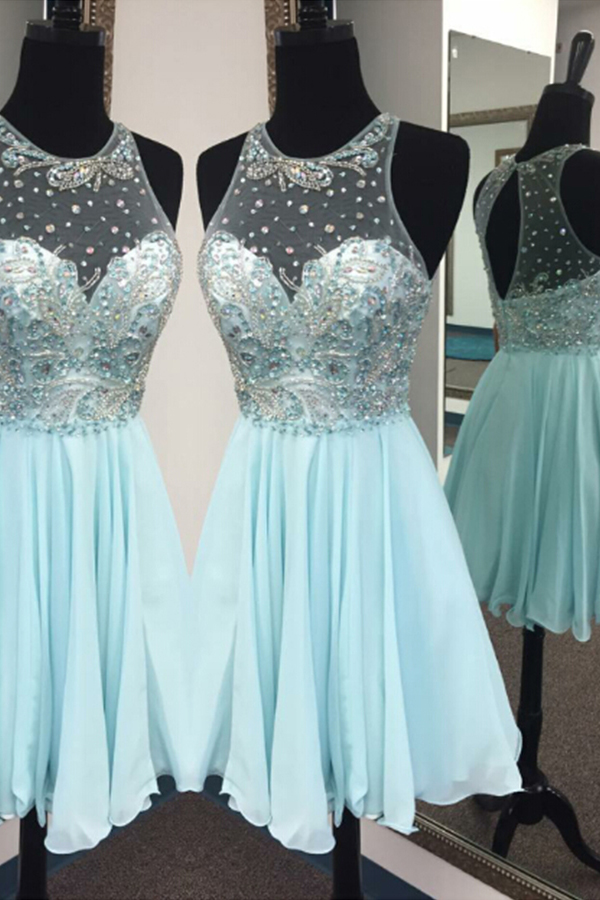 Modest Luxury Mini Short Prom Dress Party Dress Jewel Sleeveless Short ...