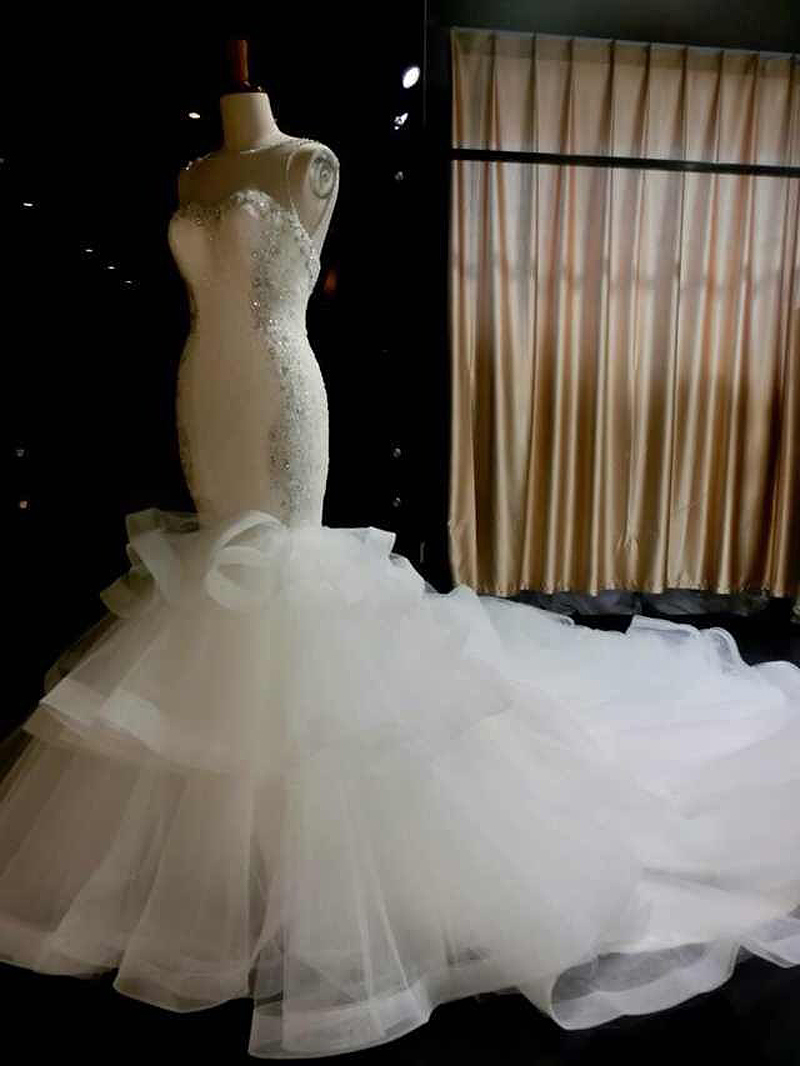 Vestidos De Festa Longo Real Photos Wedding Dresses See Through Scoop Tired Mermaid Bridal Dresses Robe De Mariee