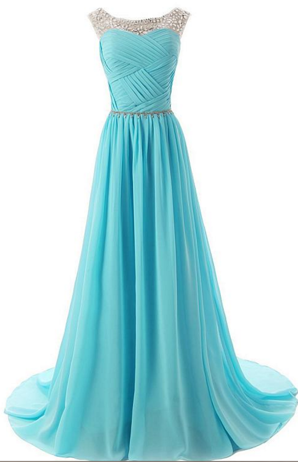 Elegant Chiffon & Tulle Bateau Neckline A-line Prom Dresses with Beadings & Rhinestones Elegant Chiffon & Tulle Bateau Neckline A-line Prom Dresses with Beadings & Rhinestones
