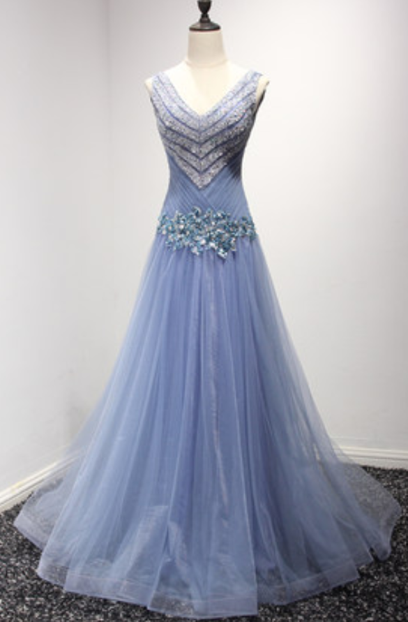 Blue Prom Dresses,a-line Prom Dress,simple Prom Dress,tulle Prom Dress,simple Evening Gowns, Party Dress,elegant Prom Dresses,formal Gowns For