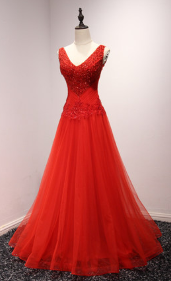 Red Prom Dresses,charming Evening Dress,prom Gowns,lace Prom Dresses,2017 Prom Gowns,red Evening Gown,tulle Party Dresses