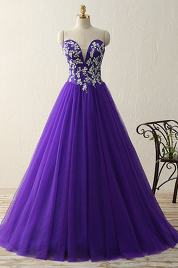 Sweetheart Applique A-line Princess Long Prom Dress For Teens, Evening Dresses