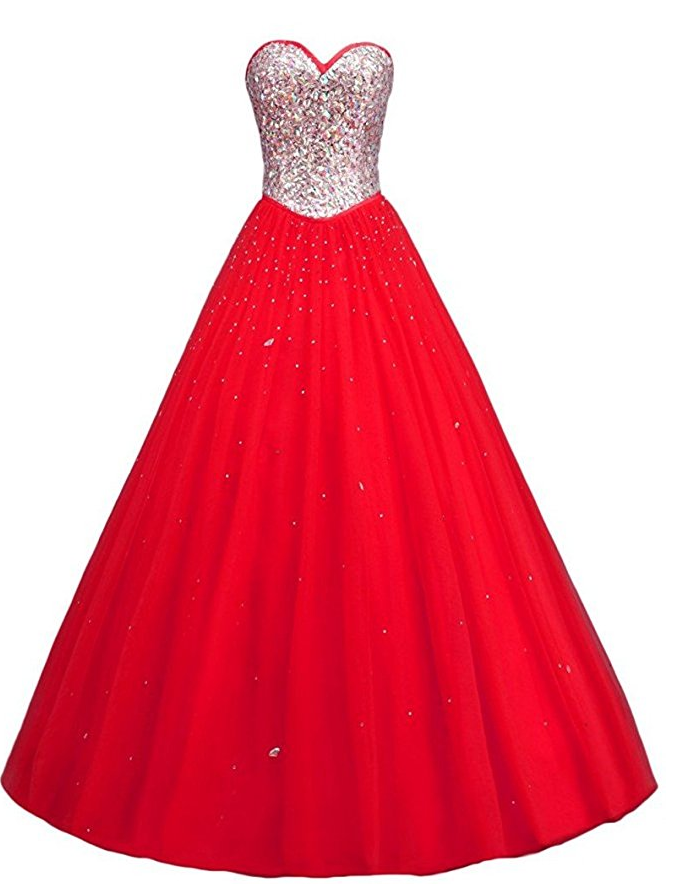 Sweetheart Crystals Evening Ball Gown Beaded Prom Dresses
