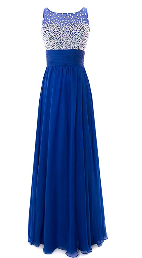 Long Chiffon Evening Gown With Stunning Gemstones