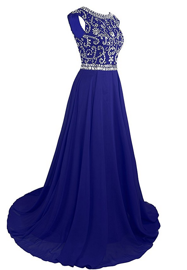 Long Prom Dresses Cap Sleeves Bridesmaid Wedding Guest Gowns Beaded ...