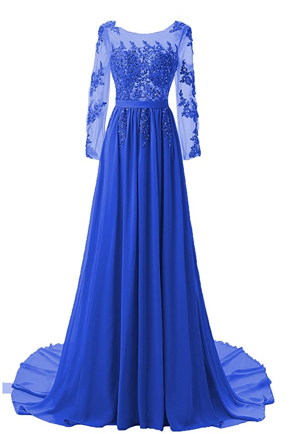 Long Prom Dresses With Sleeves 2017 Beading Lace A Line Illusion Formal Wedding Party Guest Gown