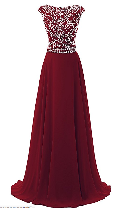 Long Chiffon Bridesmaid Dress Cap Sleeves Beaded Prom Eveing Gown Prom Dresses
