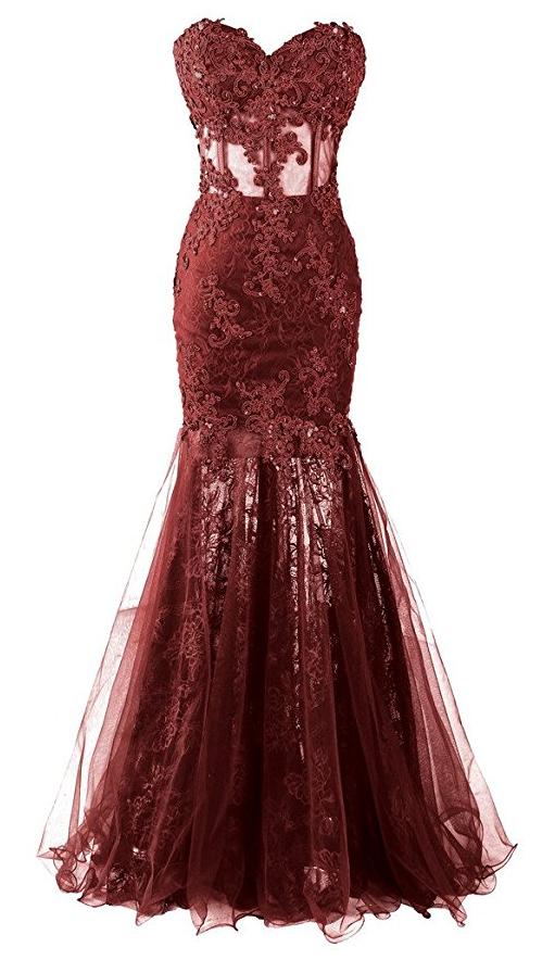 Long Mermaid Lace Prom Dress Sweetheart Sheer Evening Gowns