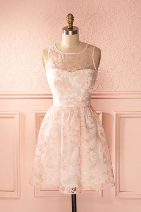 Vintage Prom Dress, Pink Prom Gowns, Mini Short Homecoming Dress