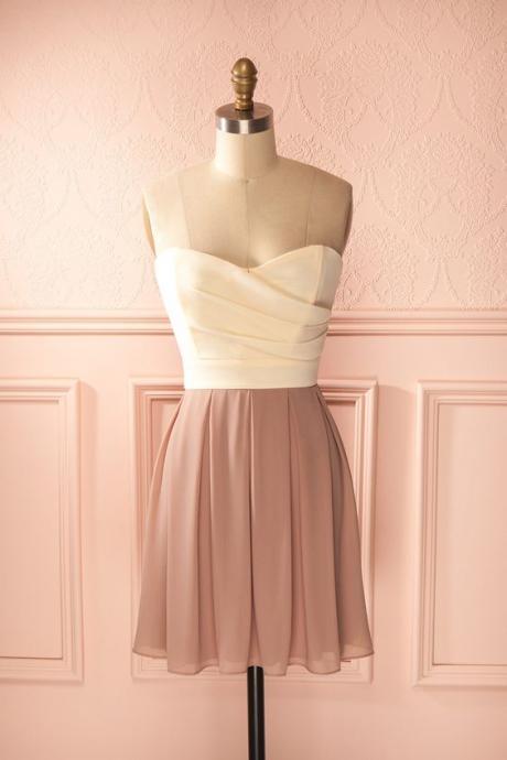 Vintage Prom Dress, Blush Prom Gowns, Mini Short Homecoming Dress
