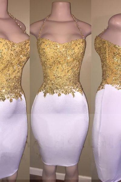 Mini Zipper Bodycon Halter 2017 Sleeveless Beads Newest Prom Dress