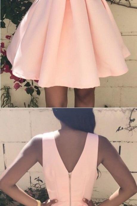 V Neck Homecoming Dresses,pearl Pink Homecoming Dresses,short Homecoming Dresses